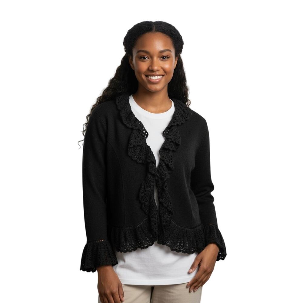 Lisa International 100% Wool Black jacket size L Gothic, Whimsical- Fairy